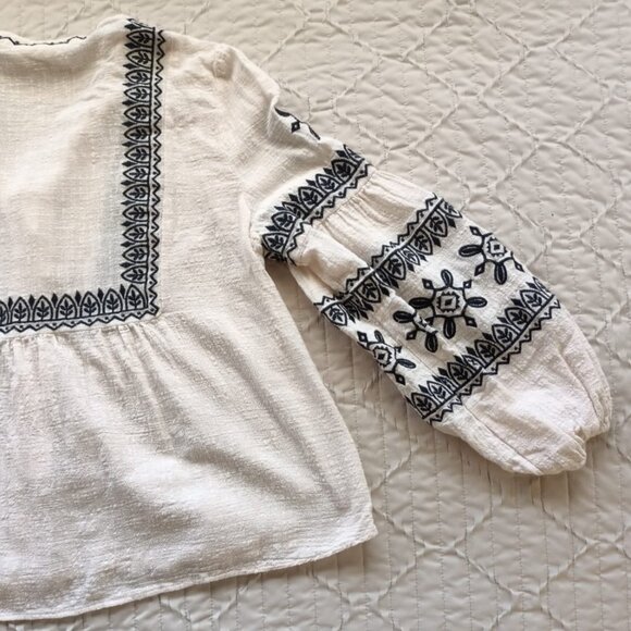 100% Cotton Peasant Blouse with Embroidery and Dramatic Bell Sleeves - Picture 5 of 9